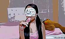 Genç üvey kız kardeş, Hentai çizgi filminde dondurma ve arkadan sert bir şekilde beceriliyor