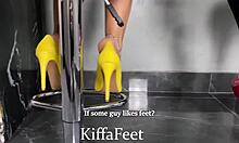 Goddess Kiffa and Vic indulge in foot fetish fun on a bar